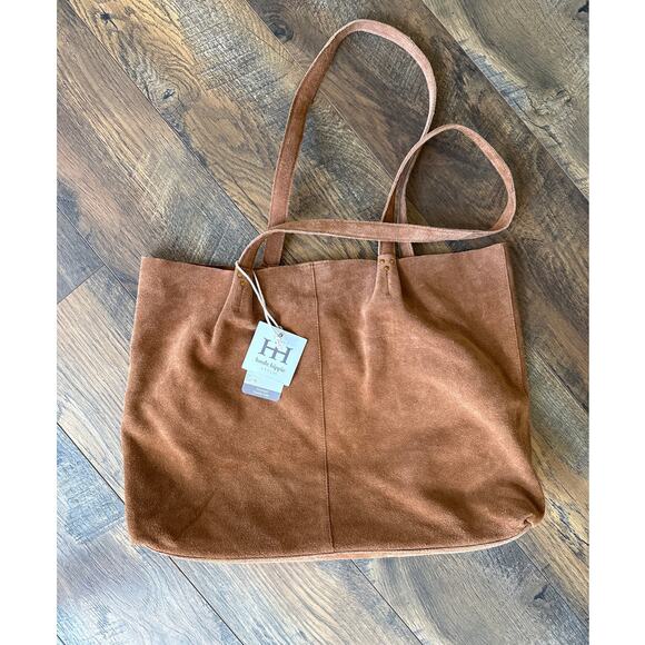 New HAUTE HIPPIE Style Cinched Suede Leather Tote in Cognac Brown - Picture 2 of 5